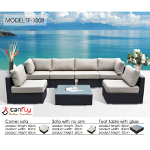Easy-care rattan outdoor garden sofa set with contemporary Scandinavian appeal.